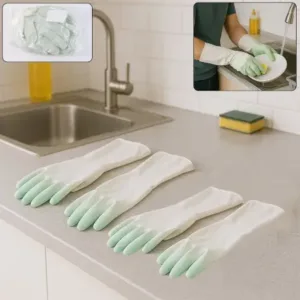 Premium latex household gloves 2 pair reusable waterproof cleaning gloves - Non-Slip Base ( default, OS )